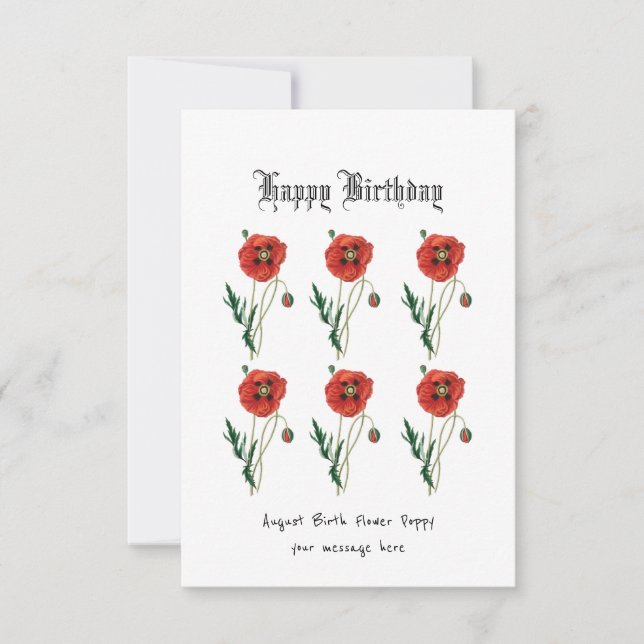Red poppy August Birth Flower Birthday Card (Front)