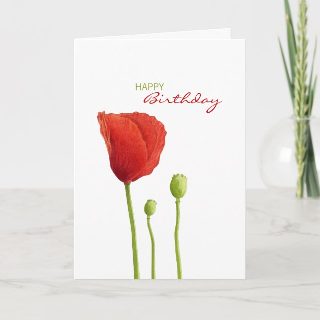 Red Poppy Birthday Card (Front)
