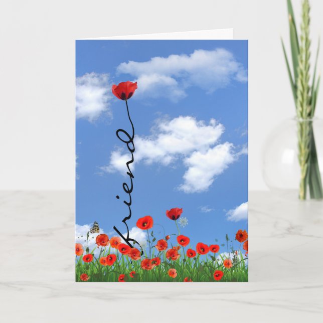 Red Poppy Birthday for Friend  Card (Front)