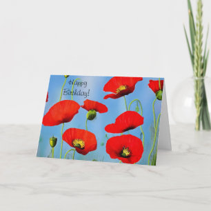Red Poppy Birthday Thank You Card