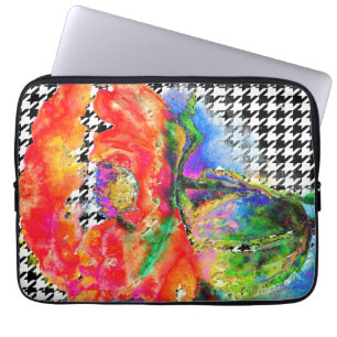 Red Poppy black and white houndstooth Laptop Sleeve