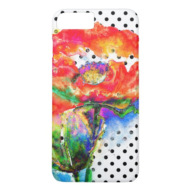 Red Poppy black and white polka-dots Case-Mate iPhone Case (Back)