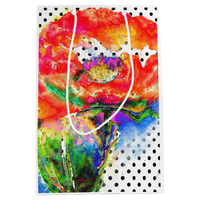 Red Poppy - black and white polka-dots Medium Gift Bag (Front)