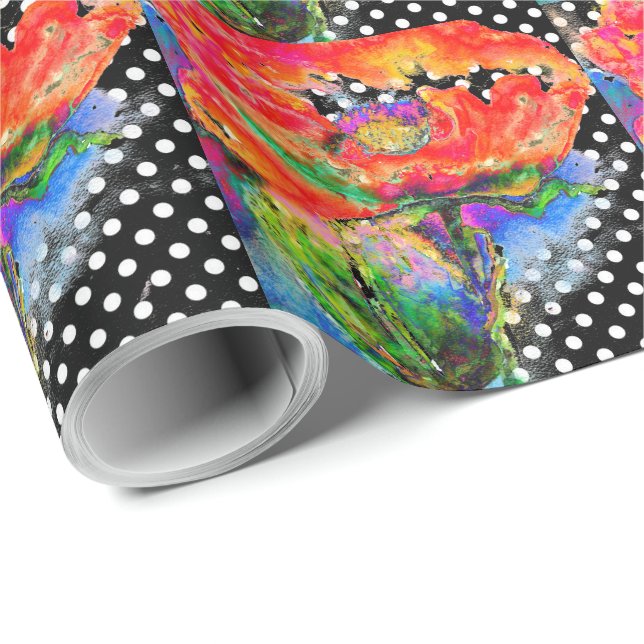 Red Poppy black and white polka-dots Wrapping Paper (Roll Corner)