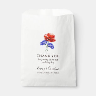 Red Poppy Blue Cornflower Rustic Wedding Thank You Favour Bag