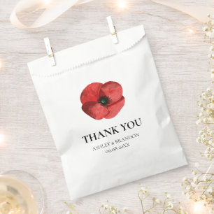Red Poppy Botanical Wildflower Wedding Thank You Favour Bag