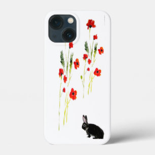 Red Poppy Bunny Rabbit Floral iPhone 13 Mini Case