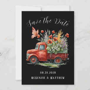 Red Poppy & Butterfly Truck Save the Date Cards