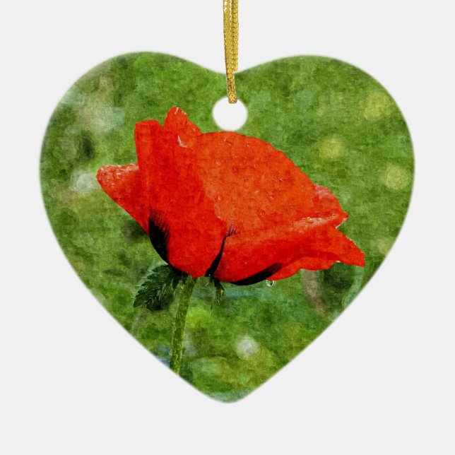 Red Poppy Ceramic Ornament (Front)