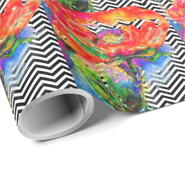 Red Poppy chevron Wrapping Paper (Roll Corner)