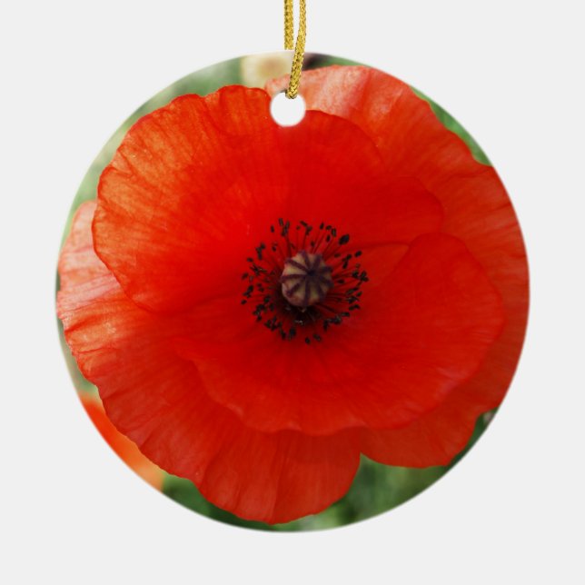 Red Poppy Christmas Ceramic Ornament (Front)