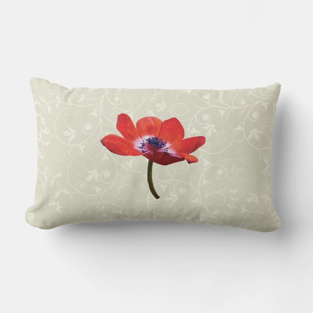 Red Poppy Closeup Lumbar Cushion (Front)