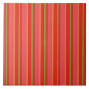 Red Poppy Colours Pink Orange Green Snazzy Stripes Tile