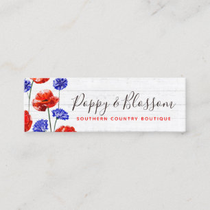 Red Poppy & Cornflower Rustic Wood Social Media Mini Business Card