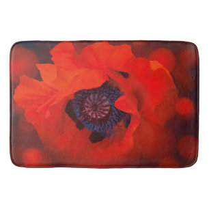 Red Poppy Dark Background & Bokeh Effect Bath Mat