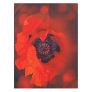 Red Poppy Dark Background & Bokeh Effect Tablecloth