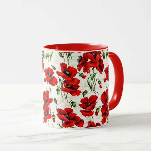 Red Poppy Design Mug (Front Right)