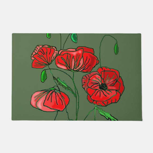 Red Poppy  Doormat - Custom Colours (Front)