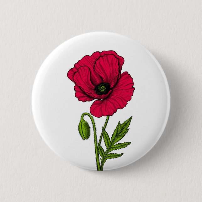 Red poppy drawing 6 cm round badge (Front)