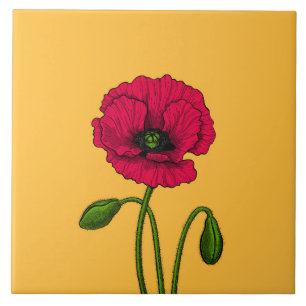 Red poppy drawing ceramic tile