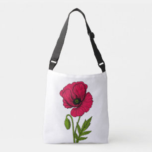 Red poppy drawing crossbody bag