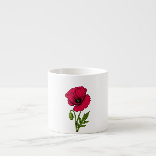 Red poppy drawing espresso cup (Front)