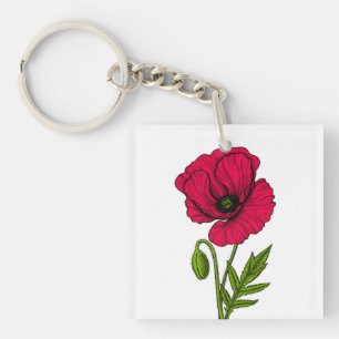 Red poppy drawing key ring