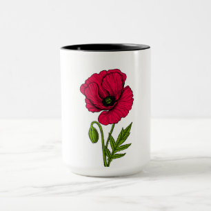 Red poppy drawing mug