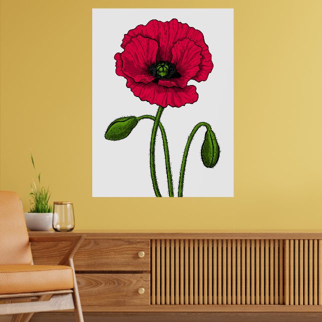 Red poppy drawing poster (Living Room 2)
