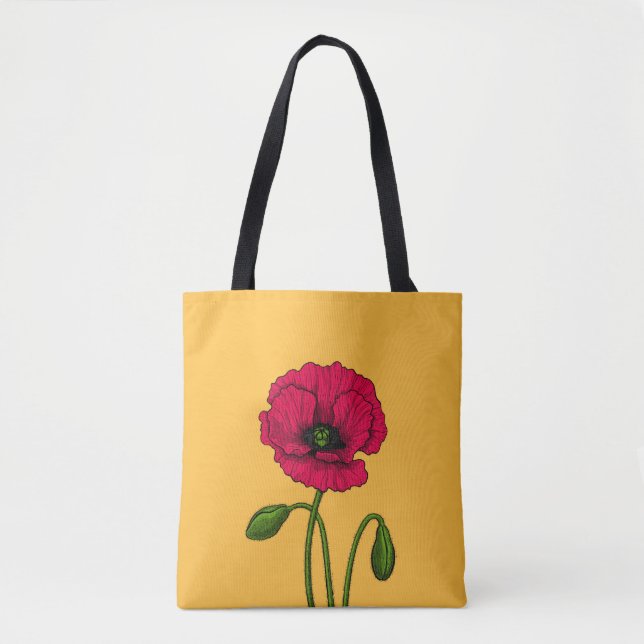 Red poppy drawing tote bag (Front)