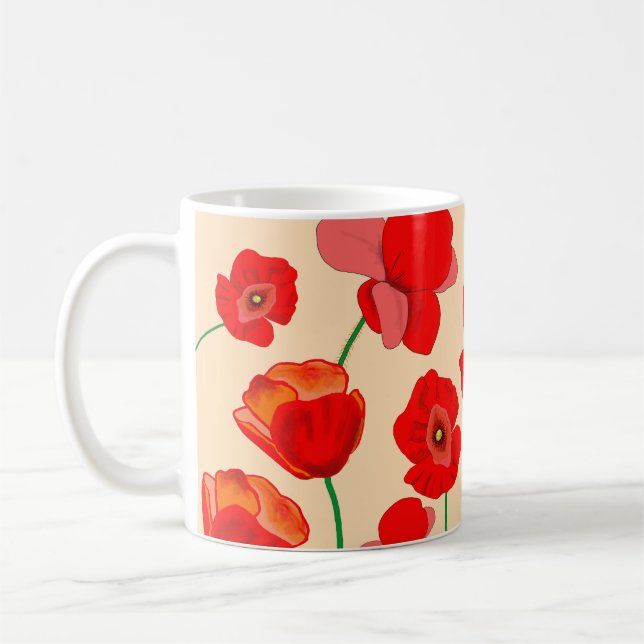 Red Poppy Field Coffee Mug (Left)