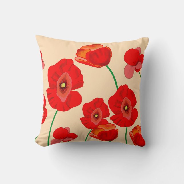 Red Poppy Field  Cushion (Front)
