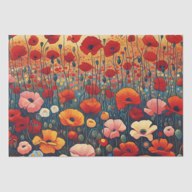 Red Poppy Field Fauvism Painting Decoupage Tissue Paper (Front)