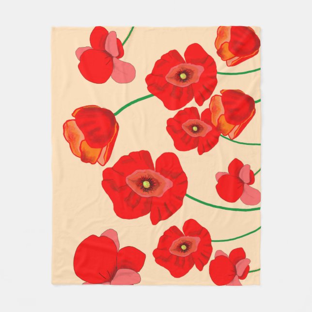 Red Poppy Field  Fleece Blanket (Front)