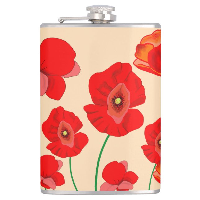 Red Poppy Field Hip Flask (Front)