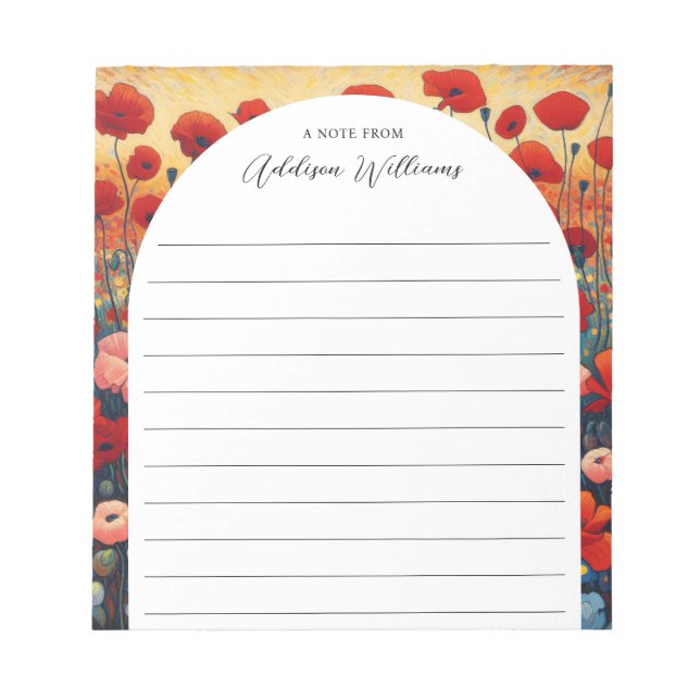 Red Poppy Field Painting Lined Personalised Notepad (Front)