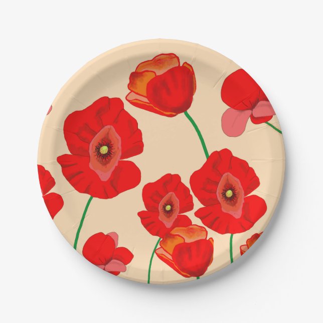 Red Poppy Field   Paper Plate (Front)