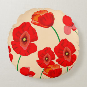 Red Poppy Field Round Cushion