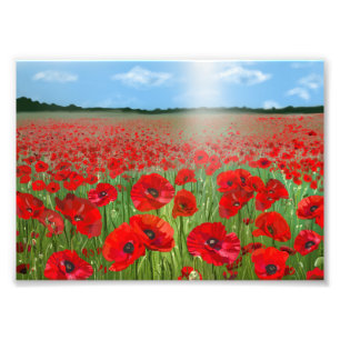 Red poppy field wall art decor landscape
