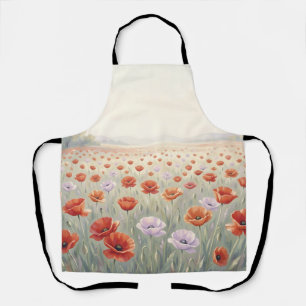 Red Poppy Field Wildflower Meadow  Apron