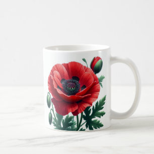 Red Poppy Floral Coffee Mug