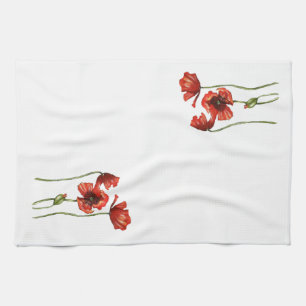 Red Poppy Floral Design Kitchen Towels
