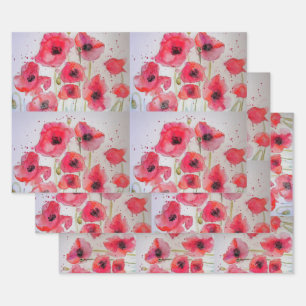 Red Poppy floral Flower Pattern Paper Party Plate