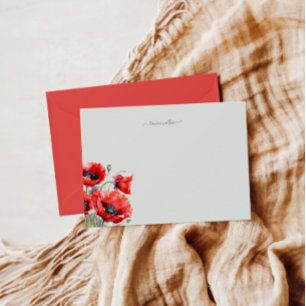 Red Poppy Floral Monogram Card