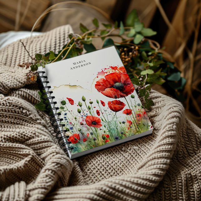 Red Poppy Floral Monogram Notebook (Creator Uploaded)