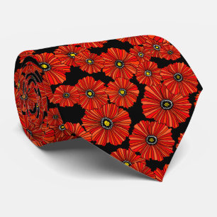 Red poppy floral necktie