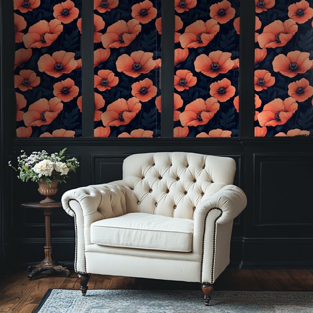 Red Poppy Floral Pattern Dark Background Wallpaper (Creator Uploaded)