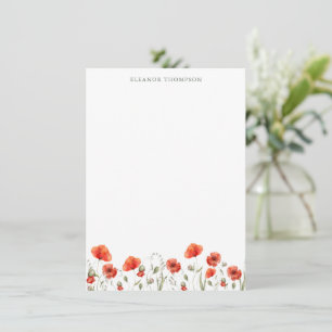 Red Poppy Floral Personalised Name Stationery Card