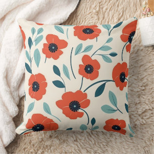Red Poppy Floral Print Seamless Pattern Cushion