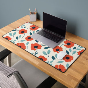 Red Poppy Floral Print Seamless Pattern Desk Mat